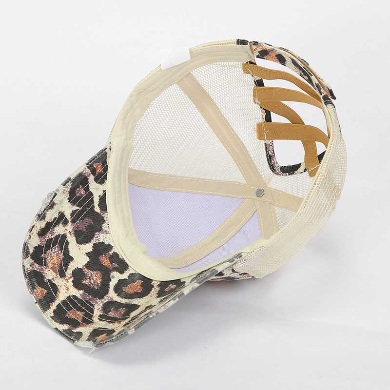 Cross-Border Foreign Trade New Leopard Cross Ponytail Baseball Cap European and American Fashion Sun-Proof Net Hat Outdoor Sports Baseball Cap