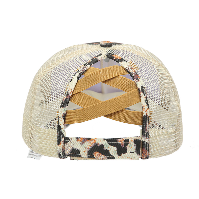 Cross-Border Foreign Trade New Leopard Cross Ponytail Baseball Cap European and American Fashion Sun-Proof Net Hat Outdoor Sports Baseball Cap