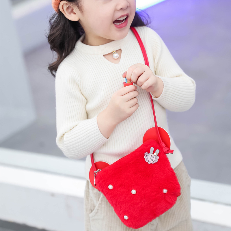 New Cartoon Animal Bag Fur Bag Women&#039;s Bag Shoulder Crossbody Portable Children Student Children&#039;s Bag Imitation Rex Rabbit