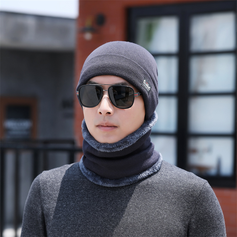 2021 New Cross-Border Thickened Fleece-Lined Woolen Hat Autumn and Winter Outdoor Travel Cold-Proof Knitted Hat Neck Protection Two-Piece Set