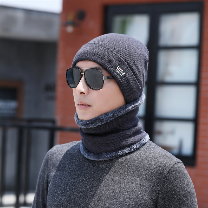 2021 New Cross-Border Thickened Fleece-Lined Woolen Hat Autumn and Winter Outdoor Travel Cold-Proof Knitted Hat Neck Protection Two-Piece Set