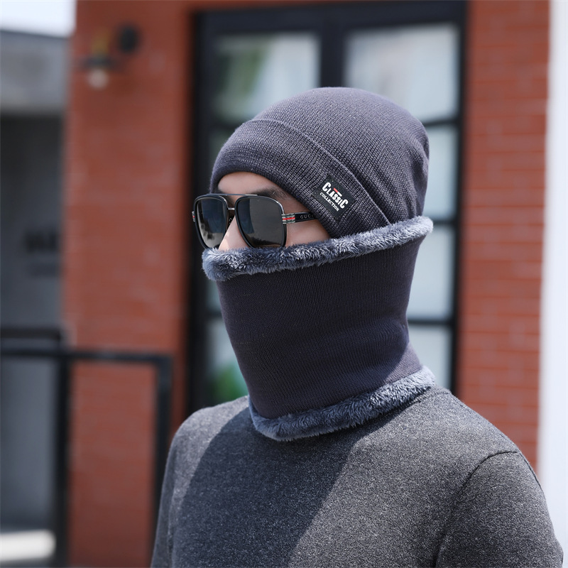 2021 New Cross-Border Thickened Fleece-Lined Woolen Hat Autumn and Winter Outdoor Travel Cold-Proof Knitted Hat Neck Protection Two-Piece Set