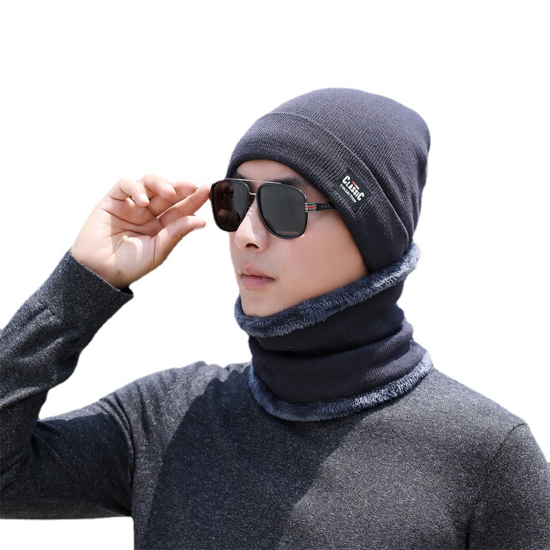 2021 New Cross-Border Thickened Fleece-Lined Woolen Hat Autumn and Winter Outdoor Travel Cold-Proof Knitted Hat Neck Protection Two-Piece Set