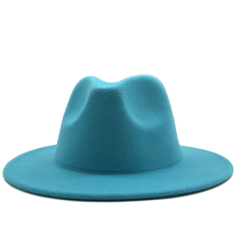 Cross-Border European and American Woolen Hat New Style Outer Lake Blue inside Red Hat Ethnic Style Jazz Hat Cashmere Felt Cap