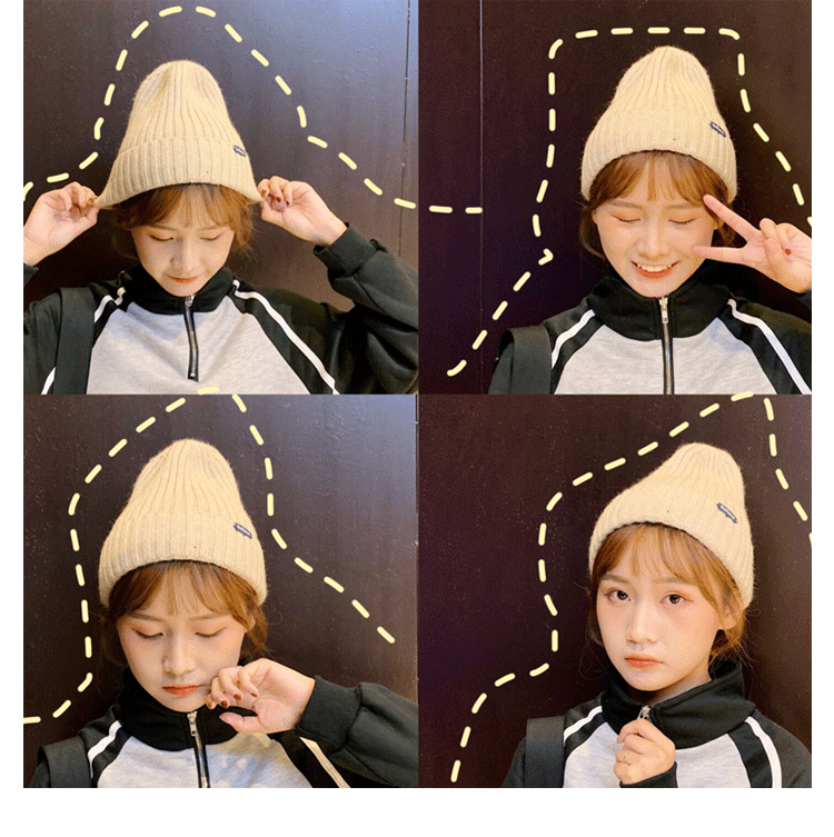 Hat women with fleece thickened woolen hat label knitting hat warm hat men autumn and winter