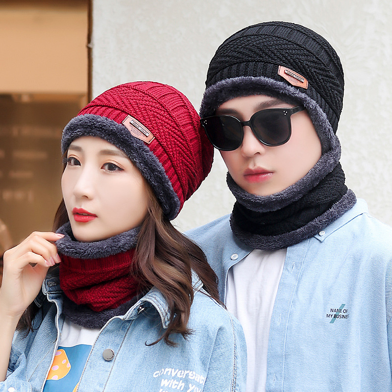 Winter Bib Hat Fleece-Lined Warm Knitted Hat Outdoor Cycling Cold Protection Winter Woolen Hat Men&#039;s Sleeve Cap