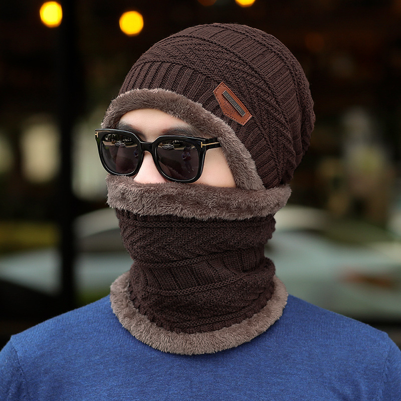 Winter Bib Hat Fleece-Lined Warm Knitted Hat Outdoor Cycling Cold Protection Winter Woolen Hat Men&#039;s Sleeve Cap