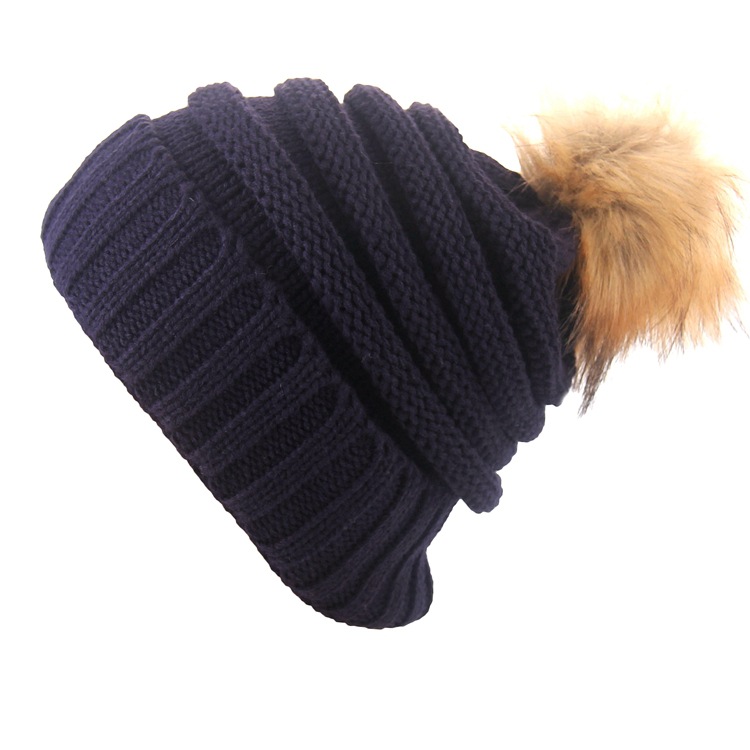 Fur Pom Pom Beanie Ladies Knit Beanie Hat Brand Woolen Hat S