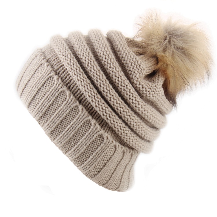 Fur Pom Pom Beanie Ladies Knit Beanie Hat Brand Woolen Hat S