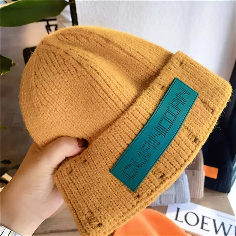 Autumn and Winter New Leather Logo Letter Beanie Hat Knitted Hat Korean Trendy Couple Fashion Student Warm Woolen Hat