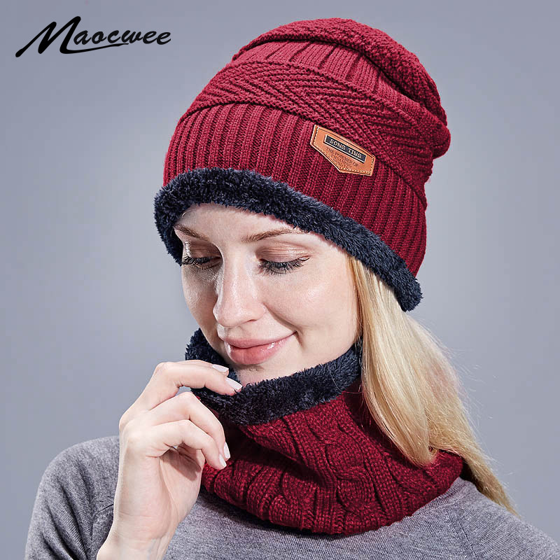 165G Men and Women Winter Hat Winter Outdoors Cycling Skiing plus Velvet Warm Woolen Hat Scarf Set Factory Direct Sales