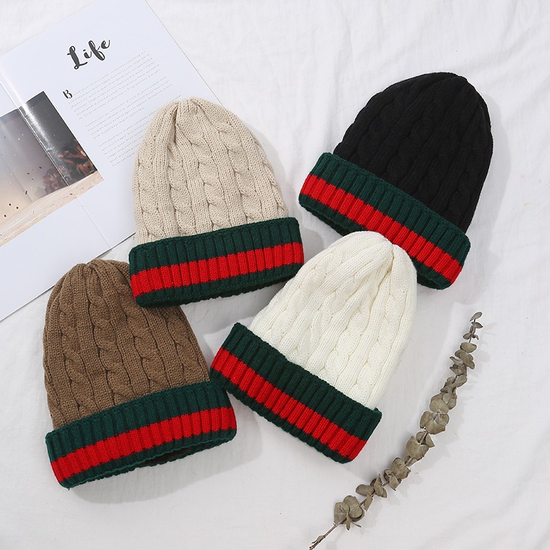 Factory Direct Sales Winter Warm Hat Twist Fleece-Lined Woolen Hat Best Seller In Europe And America Fashion All-Match Flanging Knitted Hat