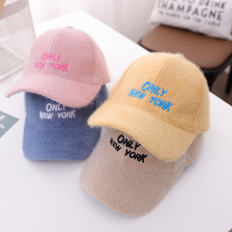 Baby Autumn Winter Hat Children Fur Ball Peaked Cap Boys and Girls Warm Mink Fur Baseball Cap Thickened Letter Cap Tide
