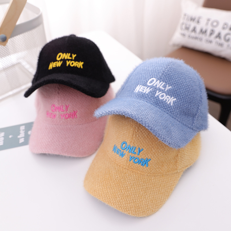 Baby Autumn Winter Hat Children Fur Ball Peaked Cap Boys and Girls Warm Mink Fur Baseball Cap Thickened Letter Cap Tide