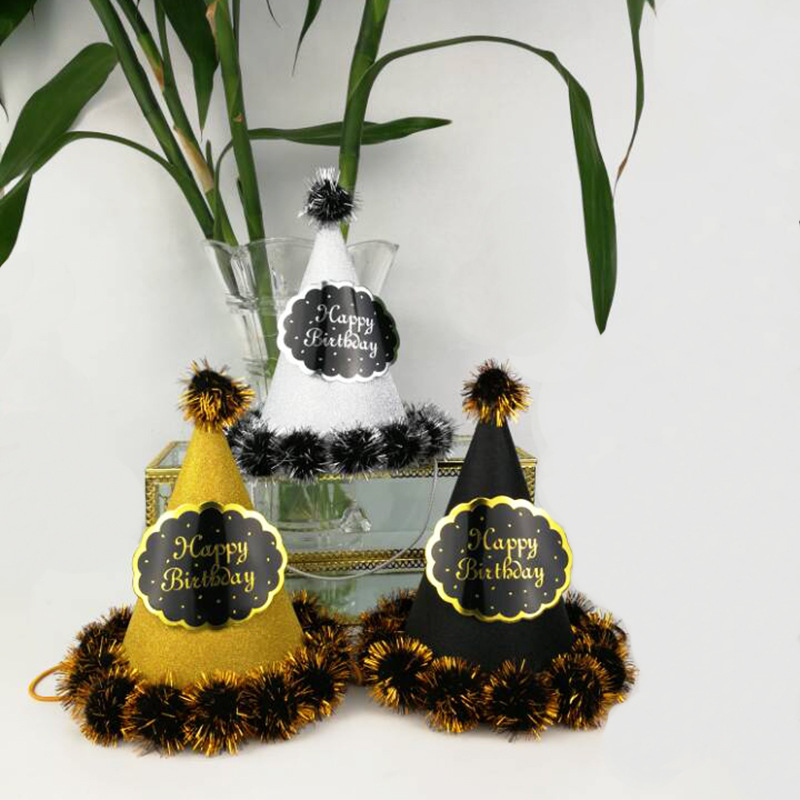 Fur Ball Birthday Hat Laser Paper Birthday Pom Hat Children Adult Birthday Peaked cap