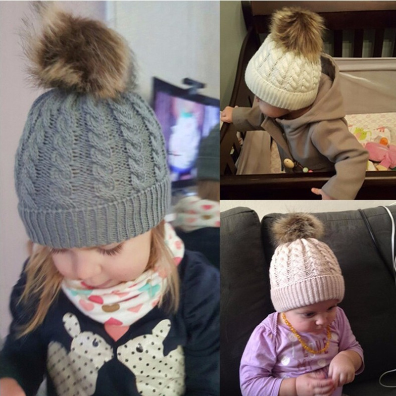AliExpress New Men&#039;s and Women&#039;s Parent-Child Twist Imitation Raccoon Fur Ball Knitted Parent-child cap