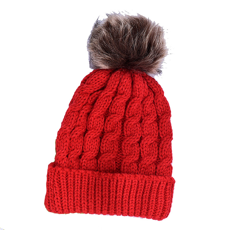 AliExpress New Men&#039;s and Women&#039;s Parent-Child Twist Imitation Raccoon Fur Ball Knitted Parent-child cap