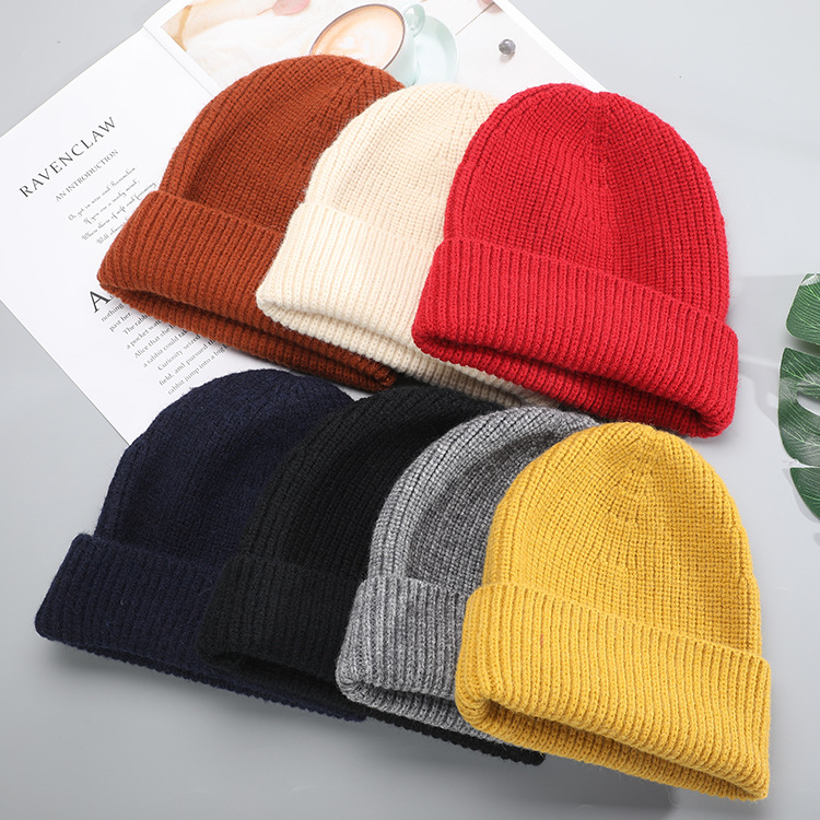 Knitted hat and Winter New Men&#039;s and Women&#039;s Solid Color Wool Knitted Hat European and American Fashionable Fur cap