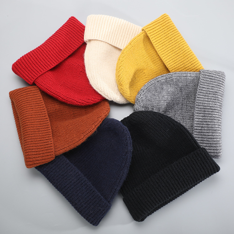 Knitted hat and Winter New Men&#039;s and Women&#039;s Solid Color Wool Knitted Hat European and American Fashionable Fur cap