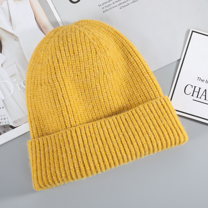 Knitted hat and Winter New Men&#039;s and Women&#039;s Solid Color Wool Knitted Hat European and American Fashionable Fur cap