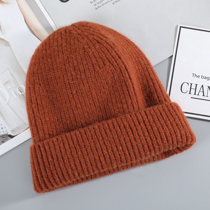 Knitted hat and Winter New Men&#039;s and Women&#039;s Solid Color Wool Knitted Hat European and American Fashionable Fur cap