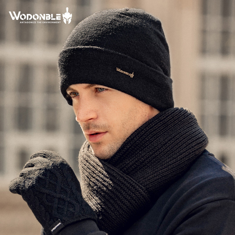 Hat Men&#039;s Winter Wool Knitted Hat Youth Outdoor Cashmere Woolen Cap Thickened Fur cap
