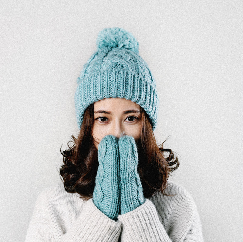 Wool Blended Hand-Knitted Fleece Lined Thickened Women &#039;S Winter Hat Fur cap