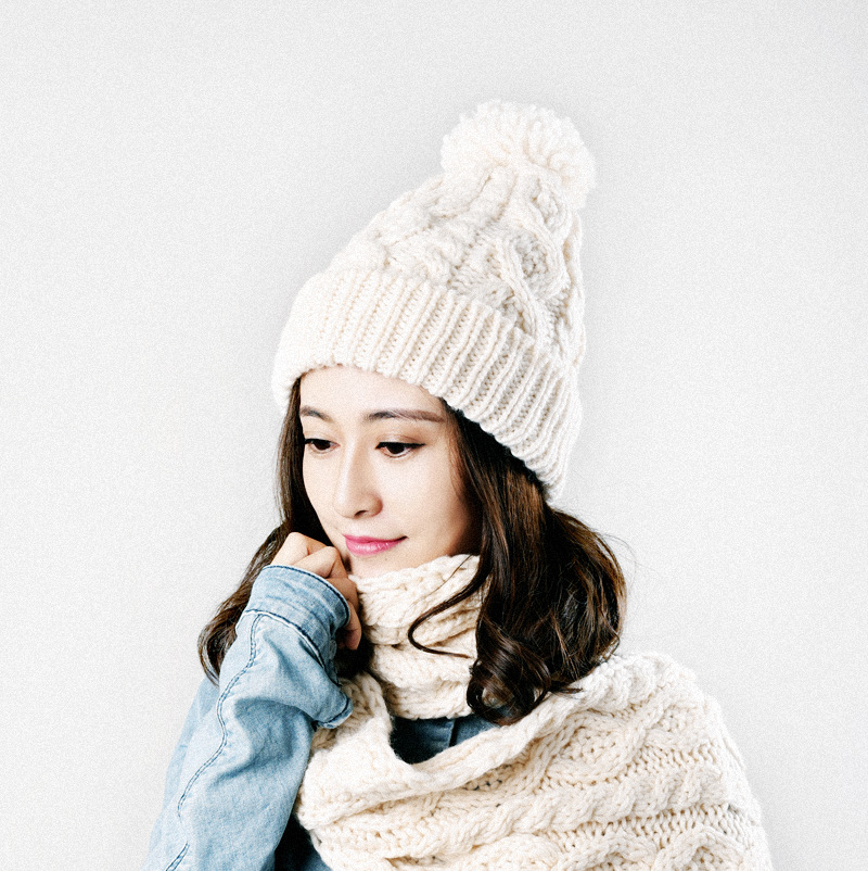 Wool Blended Hand-Knitted Fleece Lined Thickened Women &#039;S Winter Hat Fur cap