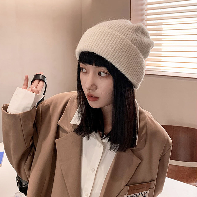 Fur cap  and All-Match Solid Color Woolen Hat Fashionable Warm Earmuffs Make Face Look Smaller Knitted Hat Men