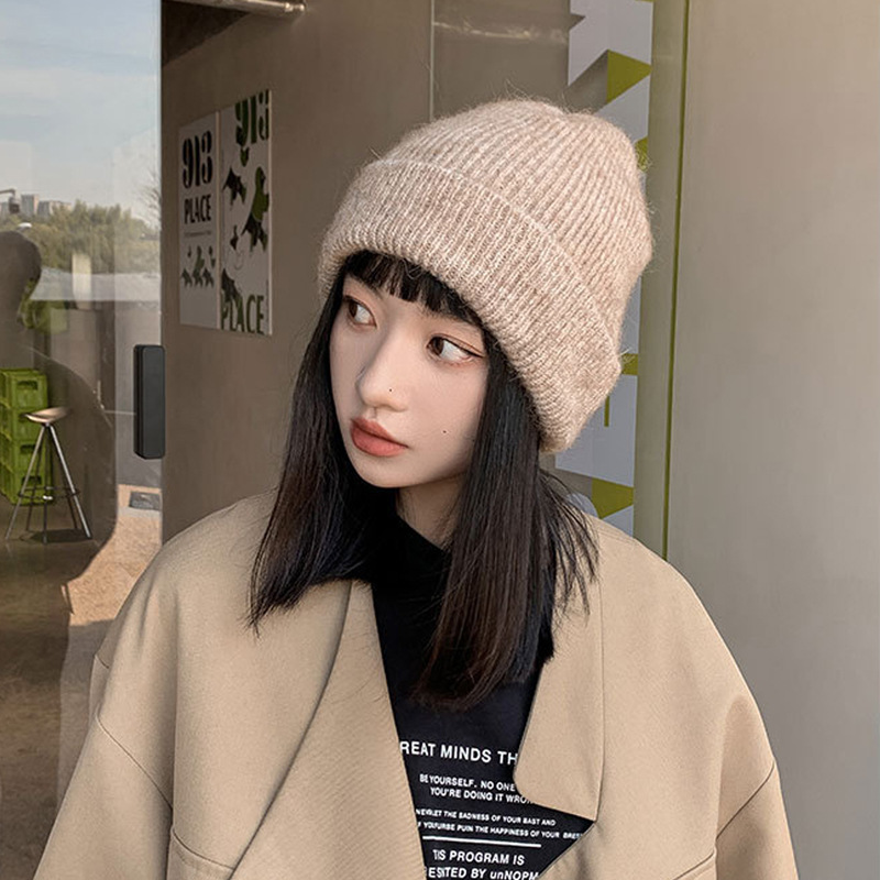 Fur cap  and All-Match Solid Color Woolen Hat Fashionable Warm Earmuffs Make Face Look Smaller Knitted Hat Men