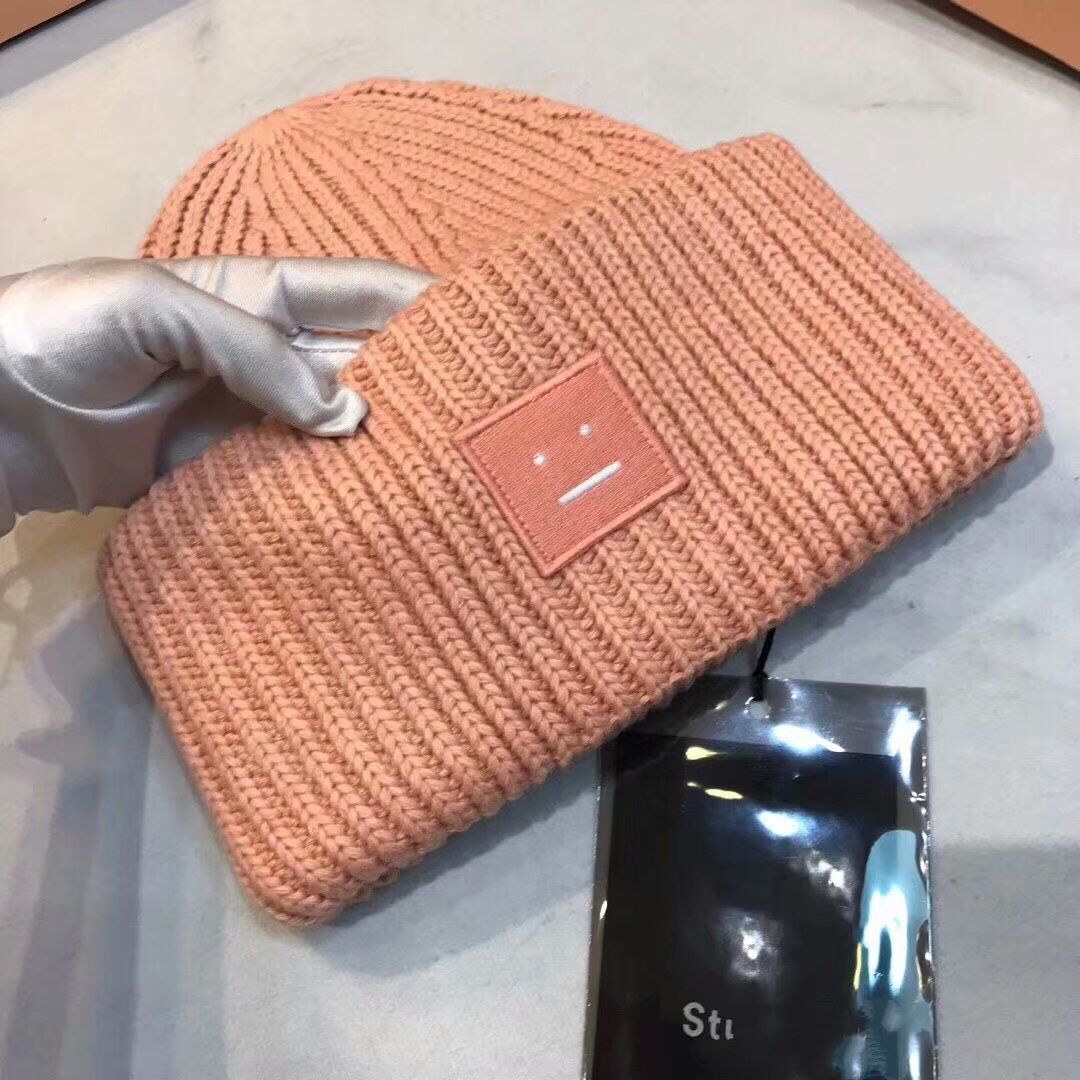 Fur cap  Face Hat Square Labeling Smiling Face Beanie Hat Thermal Knitting Korean Style Couple Parent-Child Woolen Cap