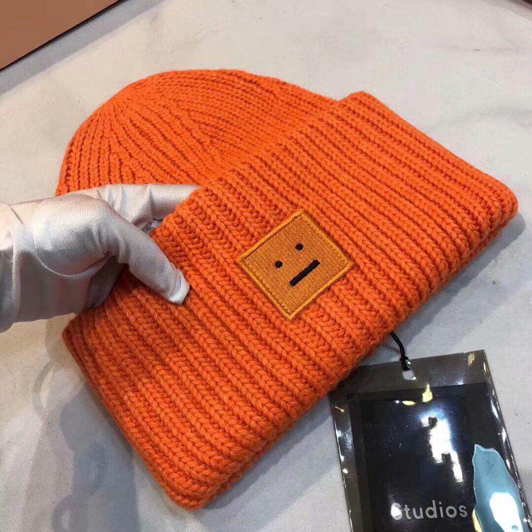 Fur cap  Face Hat Square Labeling Smiling Face Beanie Hat Thermal Knitting Korean Style Couple Parent-Child Woolen Cap