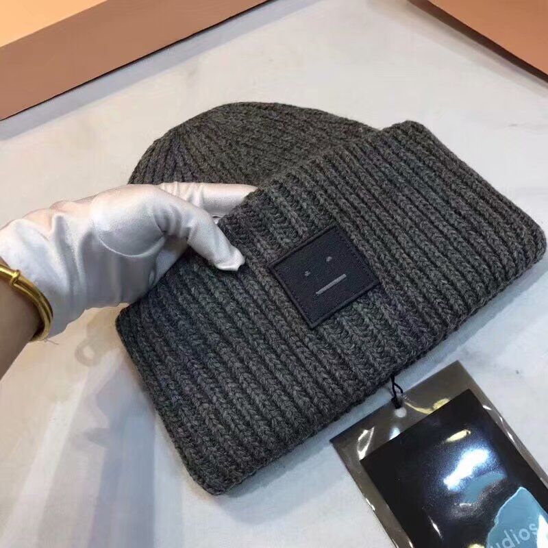 Fur cap  Face Hat Square Labeling Smiling Face Beanie Hat Thermal Knitting Korean Style Couple Parent-Child Woolen Cap