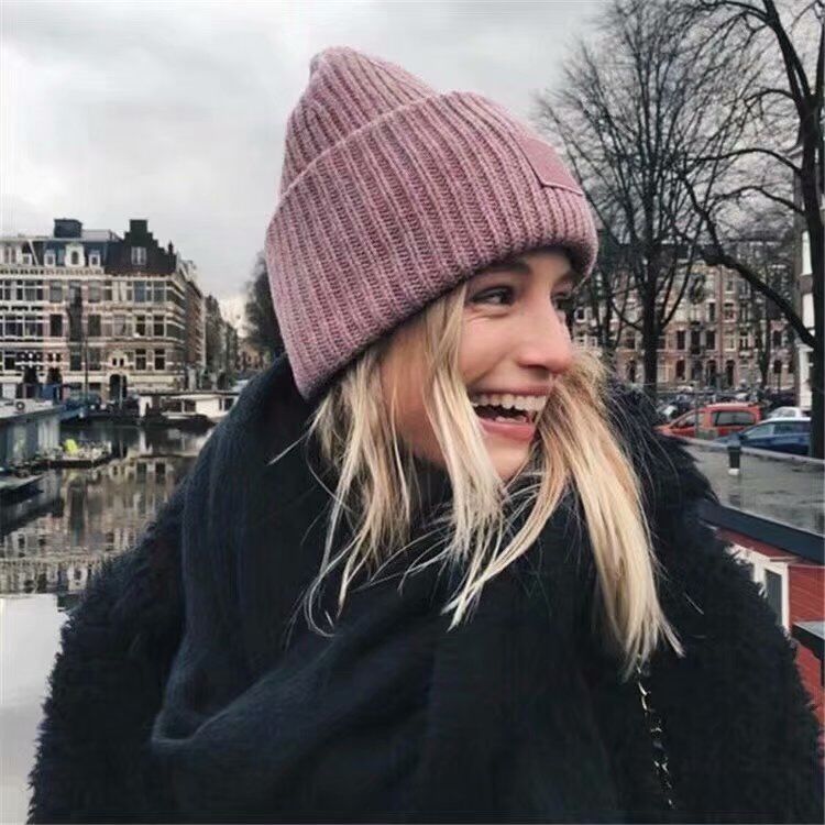 Fur cap  Face Hat Square Labeling Smiling Face Beanie Hat Thermal Knitting Korean Style Couple Parent-Child Woolen Cap
