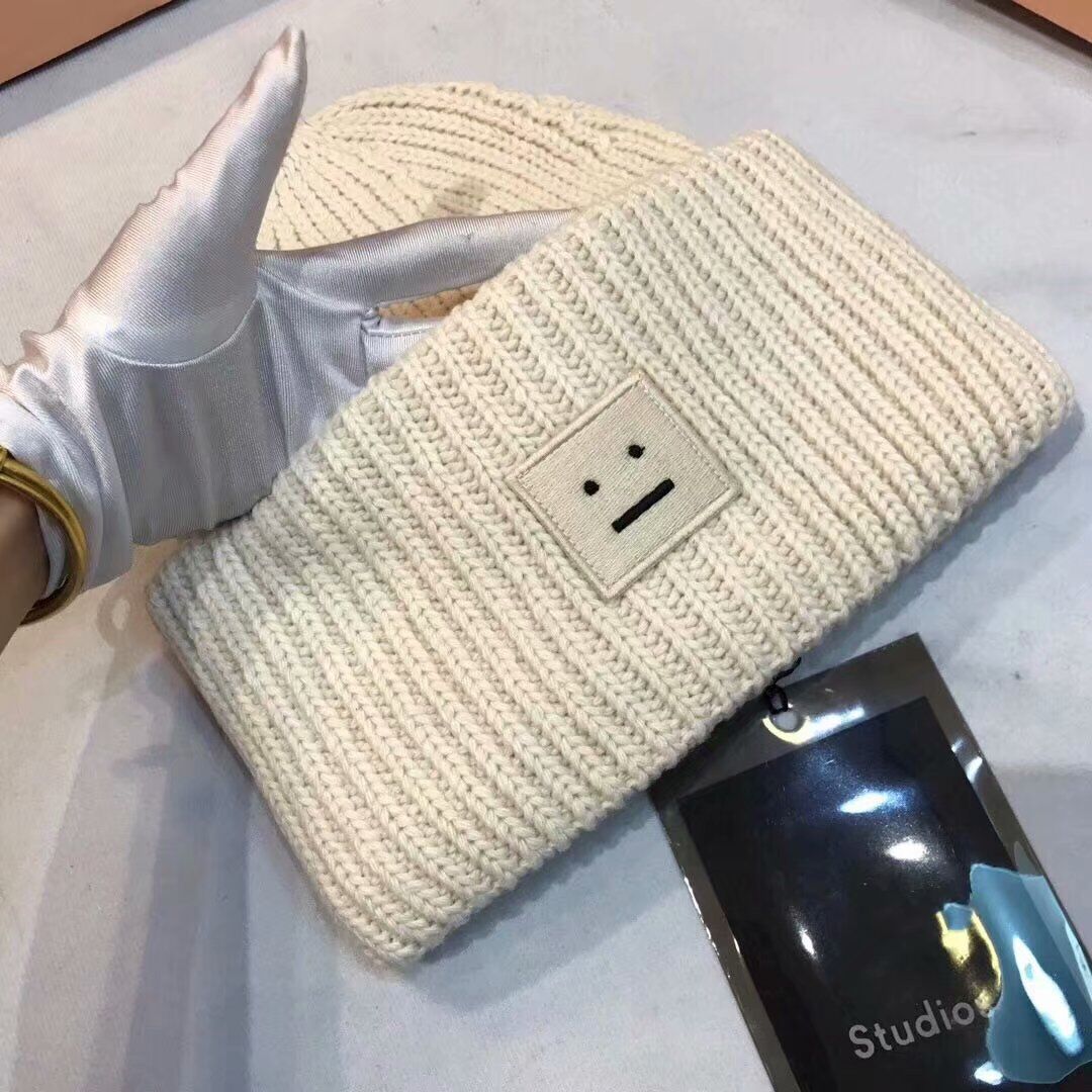Fur cap  Face Hat Square Labeling Smiling Face Beanie Hat Thermal Knitting Korean Style Couple Parent-Child Woolen Cap