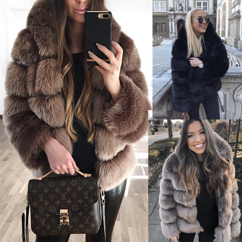 T78 amazon hot style lady winter warm fur coat with long sleeve cap imitation rabbit hair coat