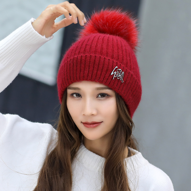 Hat Female Winter Fall Winter Fashion Trendy All-Matching Korean Woolen Hat Thermal Knitting Fur cap