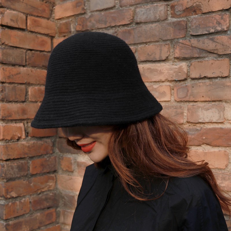 Women&#039;s Wool Bucket Hat Autumn and Winter Plain Retro Small Basin Sun-Proof Warm All-Match Japanese Fur cap