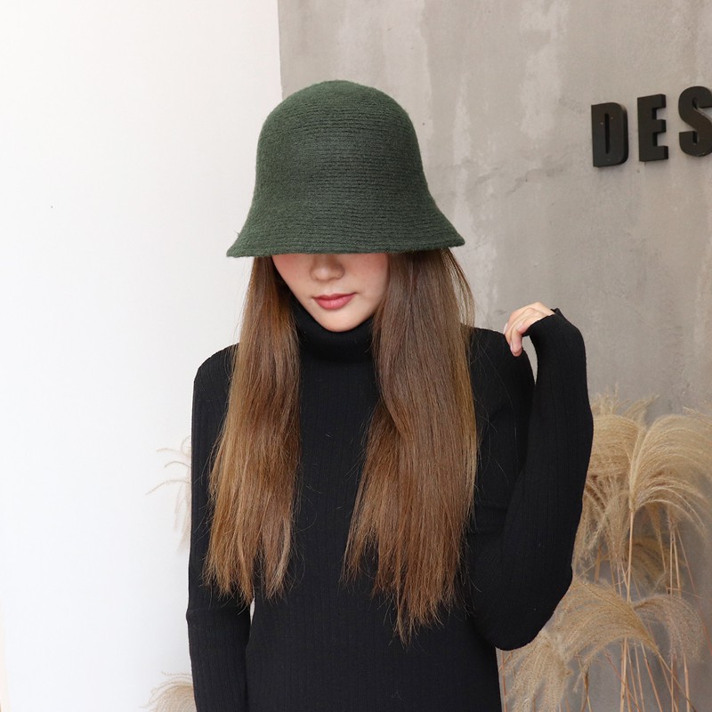 Women&#039;s Wool Bucket Hat Autumn and Winter Plain Retro Small Basin Sun-Proof Warm All-Match Japanese Fur cap