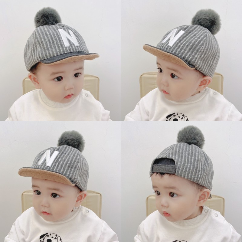 Winter Baby Peaked Cap Cute Super Cute Boys and Girls Western Style Hat Infant Fur Ball Baseball Cap Children&#039;s cap