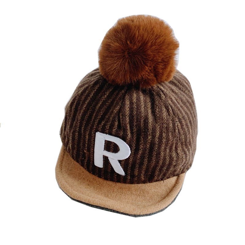Winter Baby Peaked Cap Cute Super Cute Boys and Girls Western Style Hat Infant Fur Ball Baseball Cap Children&#039;s cap