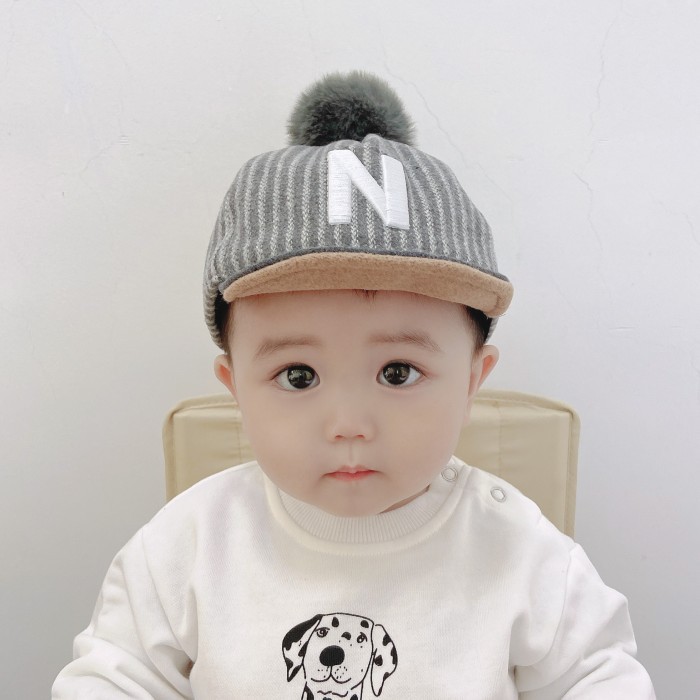 Winter Baby Peaked Cap Cute Super Cute Boys and Girls Western Style Hat Infant Fur Ball Baseball Cap Children&#039;s cap