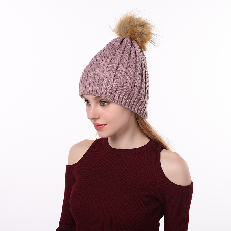 2021 New Removable Fur Ball Double-Layer Twist Knitted Hat Fashion Warm Hat Travel Sleeve Cap Wholesale