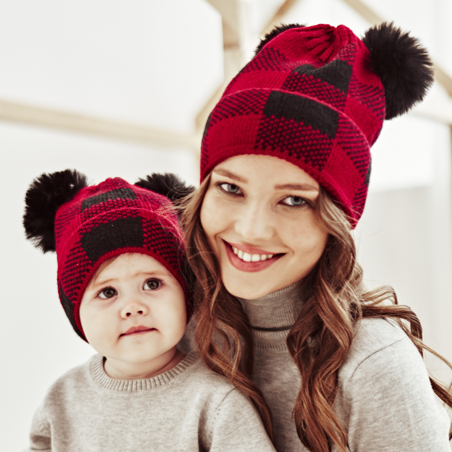 New Products in Stock Autumn and Winter Fur Ball Parent-Child Knitted Hat Factory Wholesale Fur cap