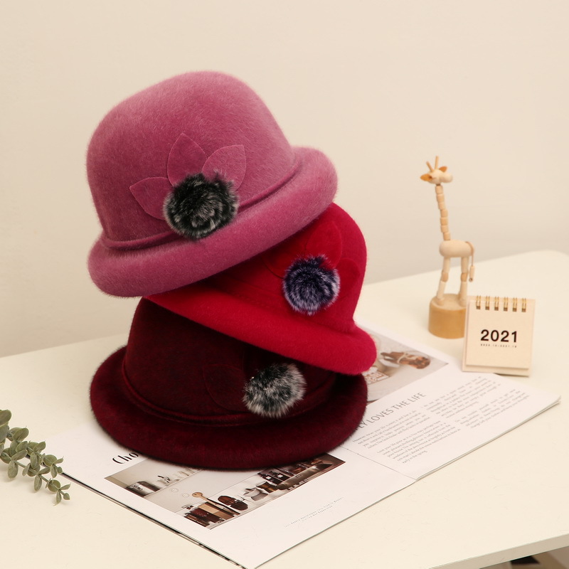 Warm Bucket Hat Curling Middle-Aged and Elderly People Girl&#039;s Cap Autumn Winter Mother Fashion Top Hat Advertising cap