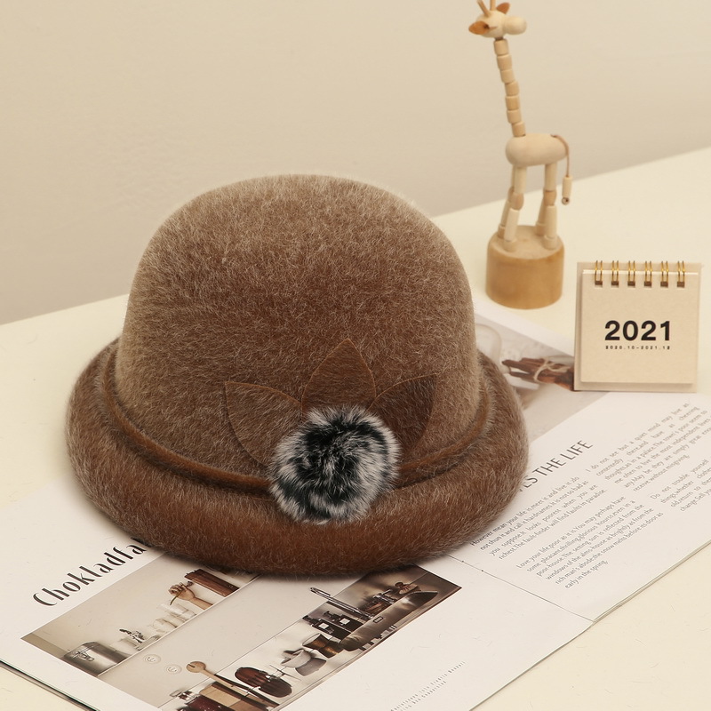 Warm Bucket Hat Curling Middle-Aged and Elderly People Girl&#039;s Cap Autumn Winter Mother Fashion Top Hat Advertising cap