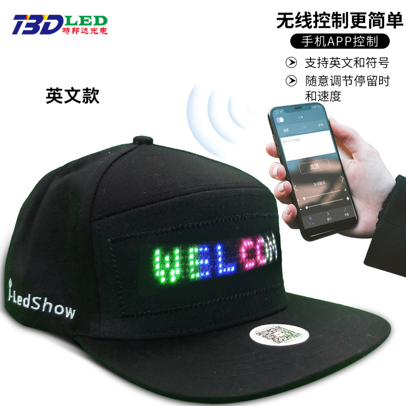Cross-Border LED Display Hat Mobile Phone Word Changing Party Led Cap Flexible Cotton Led Advertising Hat