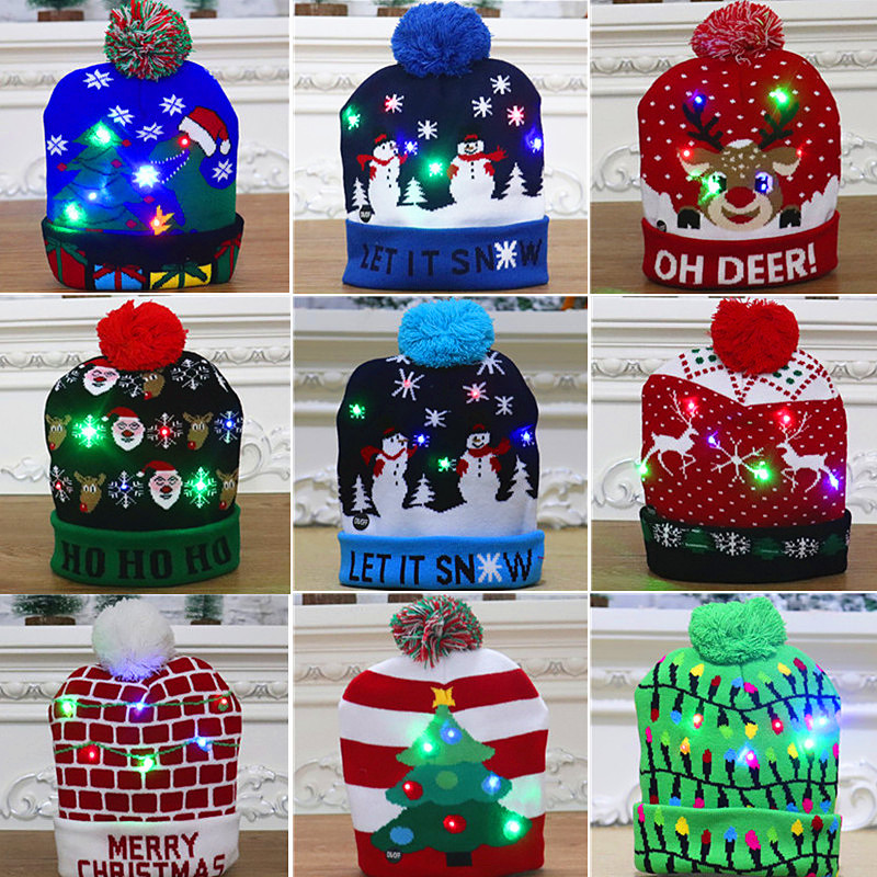 Children Knitted Christmas Hat Colorful Luminous Knitted Hat High-End Christmas Hat for the Elderly Glowing hat