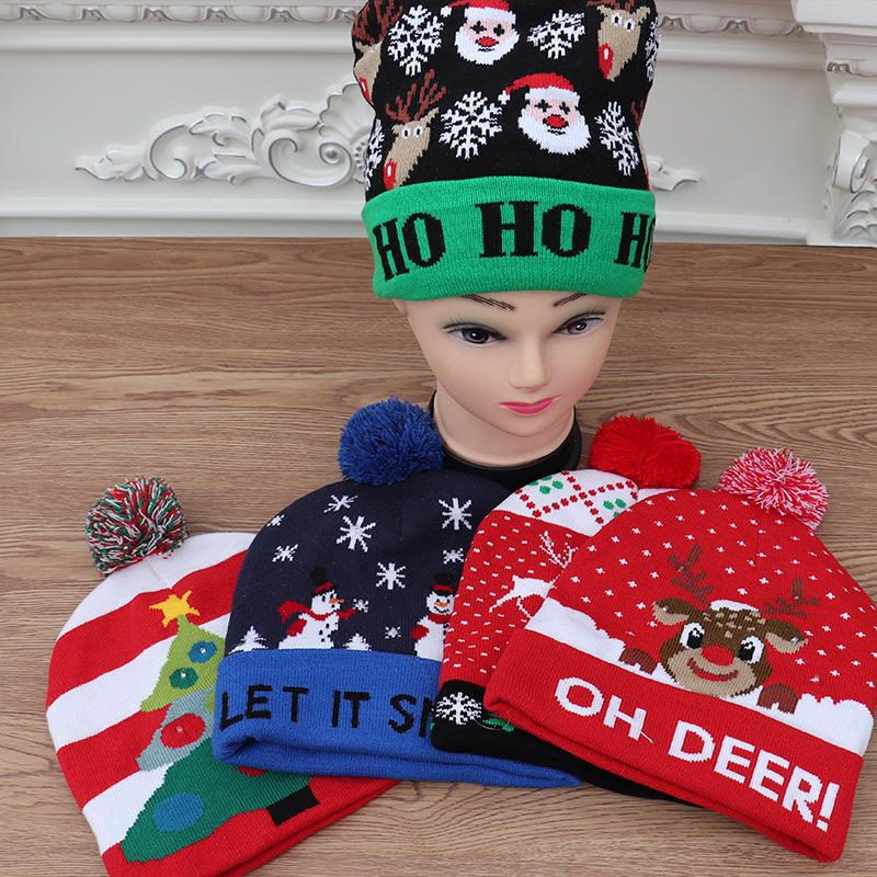 Children Knitted Christmas Hat Colorful Luminous Knitted Hat High-End Christmas Hat for the Elderly Glowing hat