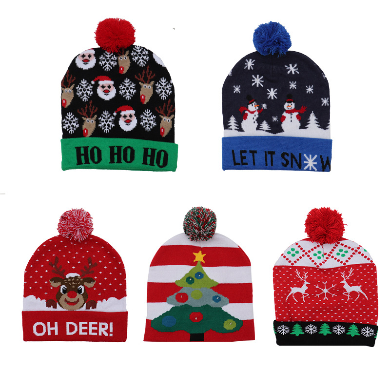 Children Knitted Christmas Hat Colorful Luminous Knitted Hat High-End Christmas Hat for the Elderly Glowing hat